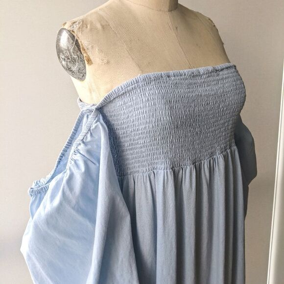 Accessorize London - Cotton/Linen Balloon Sleeve Powder Blue Dress - Picture 7 of 9